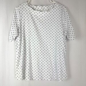 Croft & Barrow Women's XL White T Shirt Black Dot Print Short Sleeve Casual